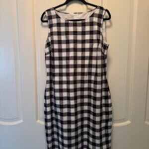Talbots Black and White Checked Dress with Scalloped Details, Size 14